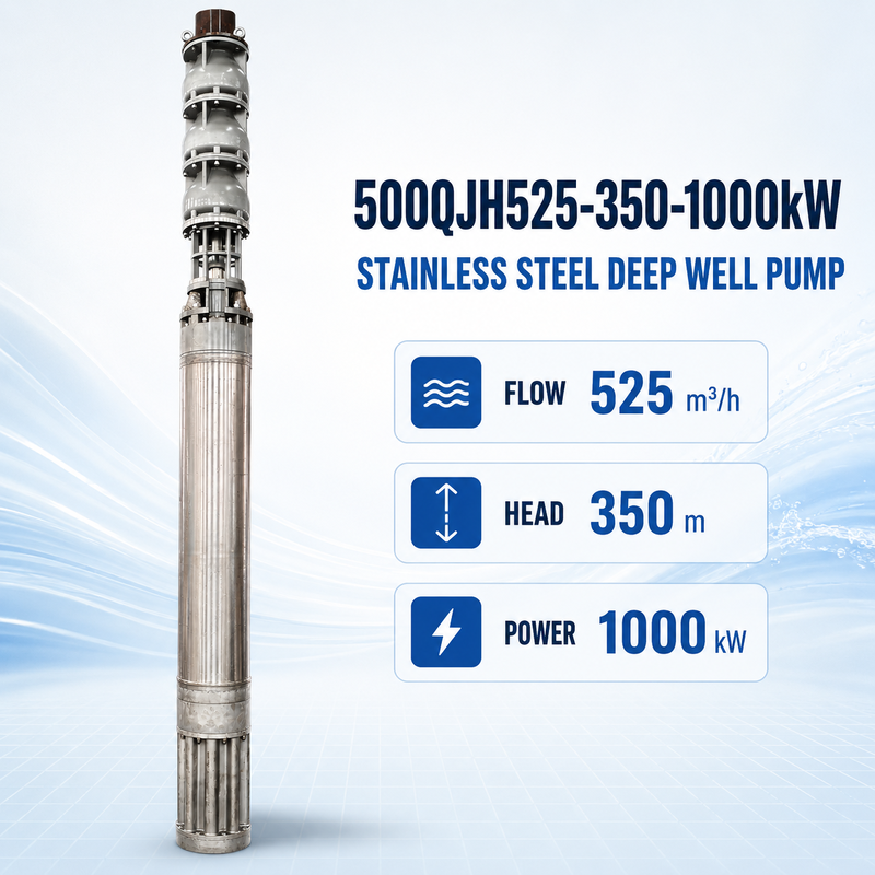 525 m3/h प्रवाह 350 m सिर 1000 kW शक्ति स्टेनलेस स्टील गहरे कुएं डुबकी समुद्री पानी पंप