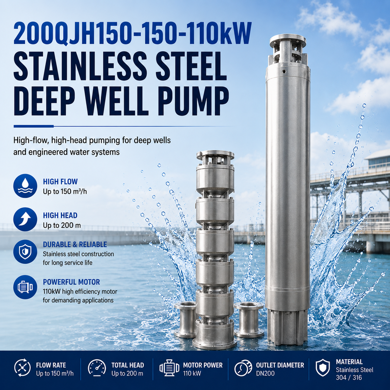 200QJH150-150-110kW स्टेनलेस स्टील गहरे कुएं पंप गहरे कुओं और इंजीनियरिंग जल प्रणालियों के लिए उच्च प्रवाह, उच्च सिर पंपिंग