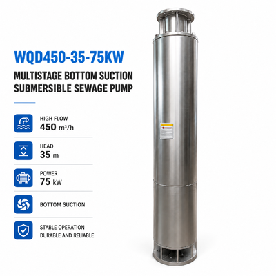 WQD450-35-75KW Multistage Bottom Suction Submersible Sewage Pump with 450 m³/h Flow Rate and 35 m Head